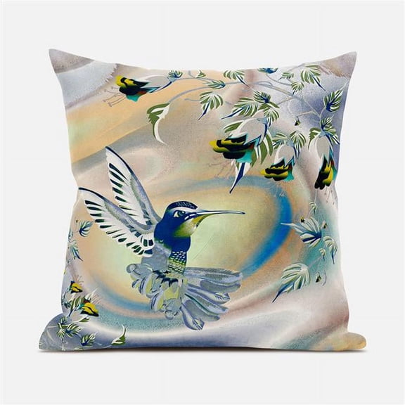 Curious Humming Bird Indoor/Outdoor Pillow with Removable Cover in Yellow Orange20x20