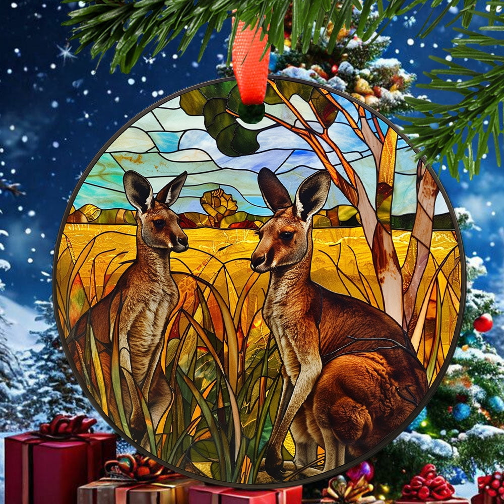 Curious Kangaroos Christmas Ornament, Ceramic/Acrylic Ornament, Mother’s Day Keepsake, Valentine’s Day Decor, Festival Gift Ornament, Collectible 2025