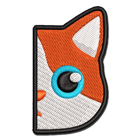Curious Kitty Cat Hiding Peeking Around Corner Applique Multi-Color Embroidered Iron-On Patch - 2.0 Inch Mini