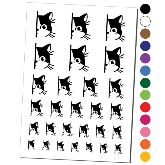 Curious Kitty Cat Hiding Peeking Around Corner Water Resistant Temporary Tattoo Set Fake Body Art Collection - Orange