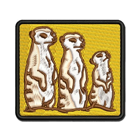 Curious Meerkat Family Applique Multi-Color Embroidered Hook & Loop Patch - 2.5 Inch Small