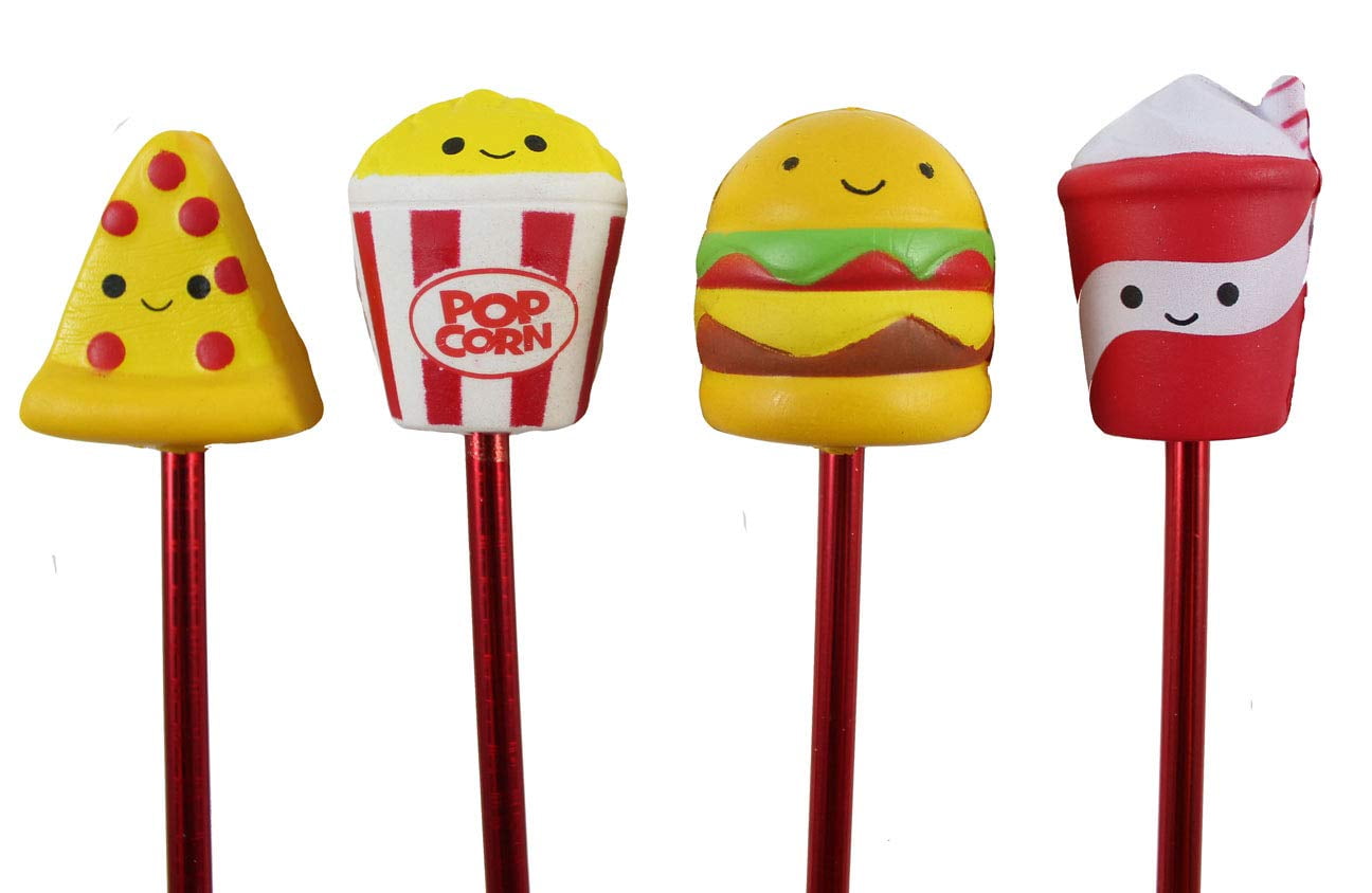 Curious Minds Busy - Cute Junk Food Pens - Fun, Squishy - Set of 4