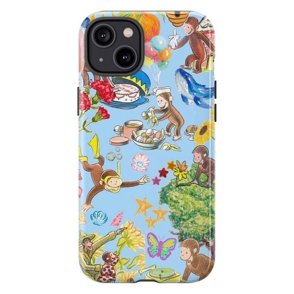 Curious Monkey Adventure Collage Phone Case for iPhone 16 15 14 13 12 11 Pro Max – Colorful Cartoon Design, Shockproof Protective Cover