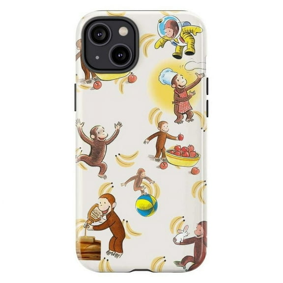 Curious Monkey Adventure Phone Case – Fun Cartoon Collage with Bananas & Activities, Protective Cover for iPhone 11 12 13 14 15 16 Pro Max Mini Plus