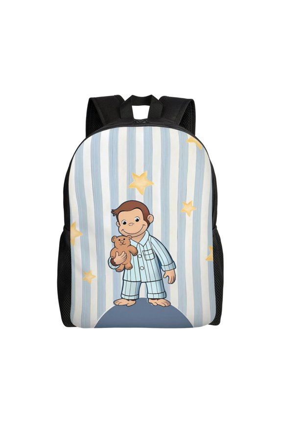 Curious Monkey Art Backpack for Adults, 15 Inch Laptop Bag with Water Resistant Oxford Fabric