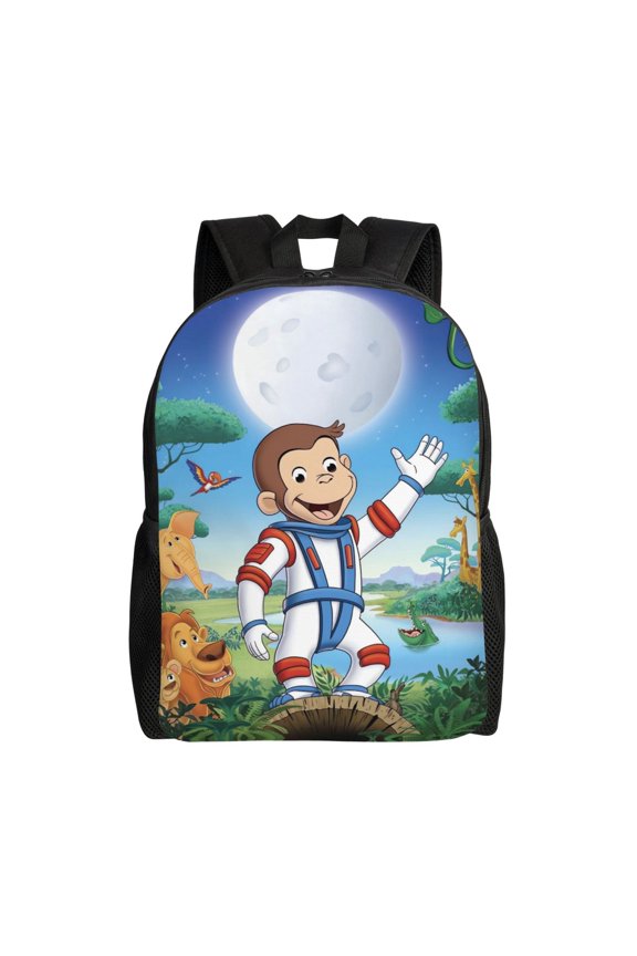 Curious Monkey Art Backpack for Adults, 15 Inch Laptop Bag with Water Resistant Oxford Fabric