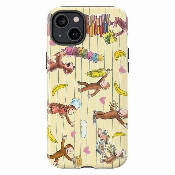Curious Monkey Banana & Books Phone Case for iPhone 11/12/13/14/15/16 Mini Pro Max Plus – Cute Notebook Paper Style, Cartoon Cover for iPhone