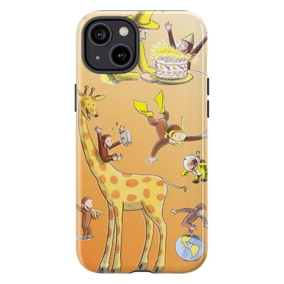 Curious Monkey Birthday Adventure Phone Case, Fun Safari Party Design with Giraffe & Cake for iPhone 16 15 14 13 12 11 Pro Max Mini