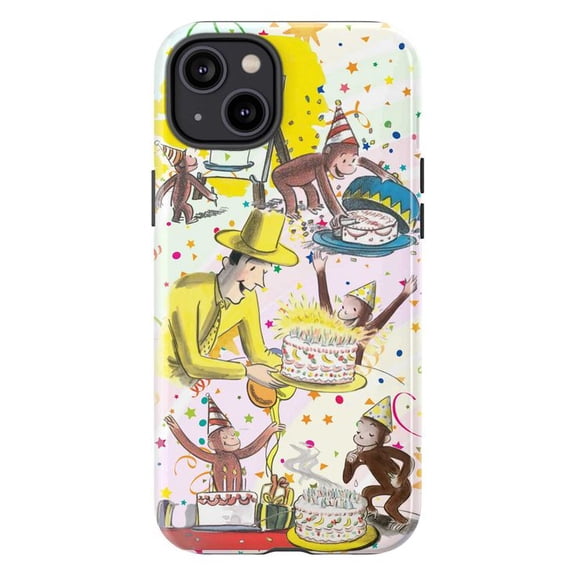 Curious Monkey Birthday Party Phone Case, Playful Celebration iPhone Cover, Fun Cartoon Protective Case for iPhone 16 15 14 13 12 11 Pro Plus Mini