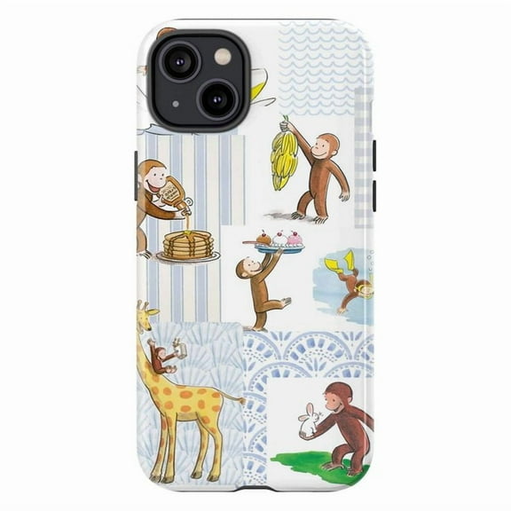 Curious Monkey Blue Gingham Phone Case, Curious George Pancakes Banana Cover Fits 17 16 15 14 13 12 11