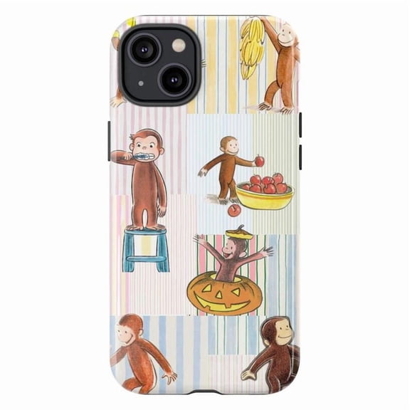 Curious Monkey Cartoon Activity Patchwork Phone Case, Cute Kids Monkey Art Cover for iPhone 17 16 15 14 13 12 11