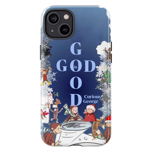 Curious Monkey Christmas Phone Case, God Is Good Christian Winter Cover for 17 16 15 14 13 12 11 Pro Max Mini
