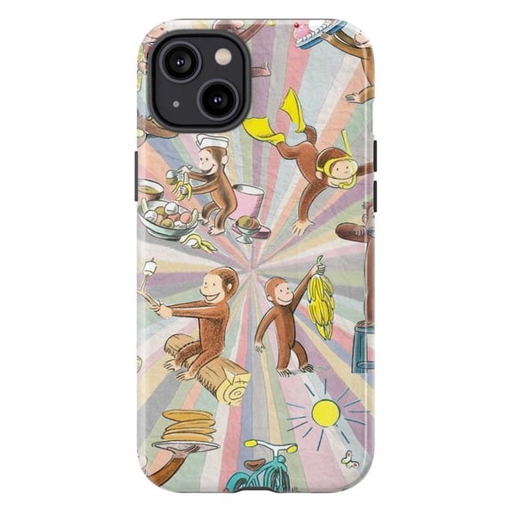 Curious Monkey Collage Phone Case, Fun Cartoon Animal iPhone Cover, Cute Retro Artistic Protective Case for iPhone 17 16 15 14 13 12 11 Pro Plus Mini