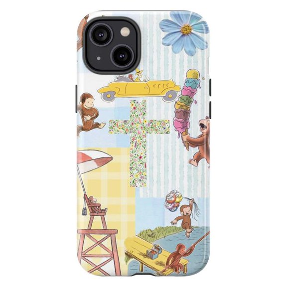 Curious Monkey Collage Phone Case, Fun Summer and Ice Cream Themed Design, Colorful Artistic Protective Case for iPhone 17 16 15 14 13 12 11 Pro Plus Mini