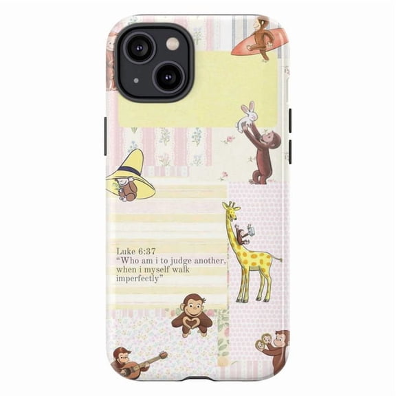 Curious Monkey Collage Phone Case, Luke 6:37 Inspirational Patchwork Cover for 17 16 15 14 13 12 11 Pro Plus Mini