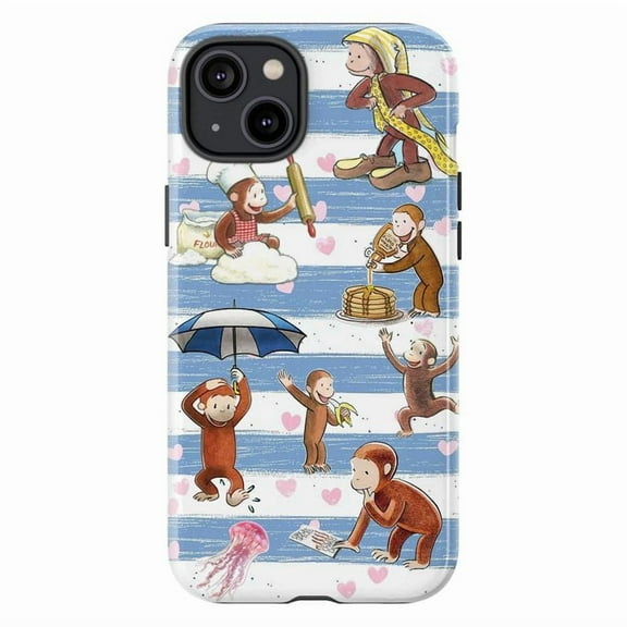 Curious Monkey Cute Adventure Phone Case – Fun Baking, Reading & Travel Phone Cover for iPhone 16 15 14 13 12 11 Pro Max Plus Mini