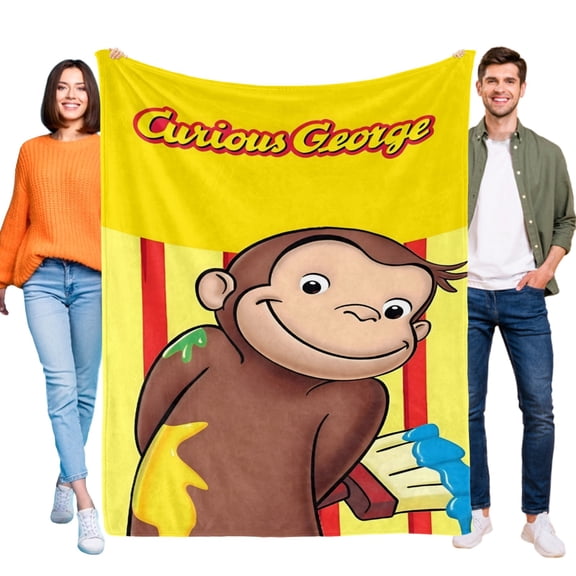 Curious Monkey Flannel Blanket 50*60 in inch Soft And Comfortable With Clear Patterns And Easy Cleaning