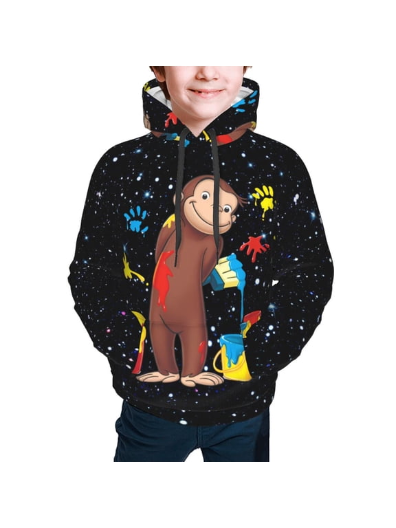 Curious Monkey Ge-orge Kids' Hoodie 3d Print Sweatshirt Soft Pullover Hooded With Big Pockets For Boys Or Girls Medium