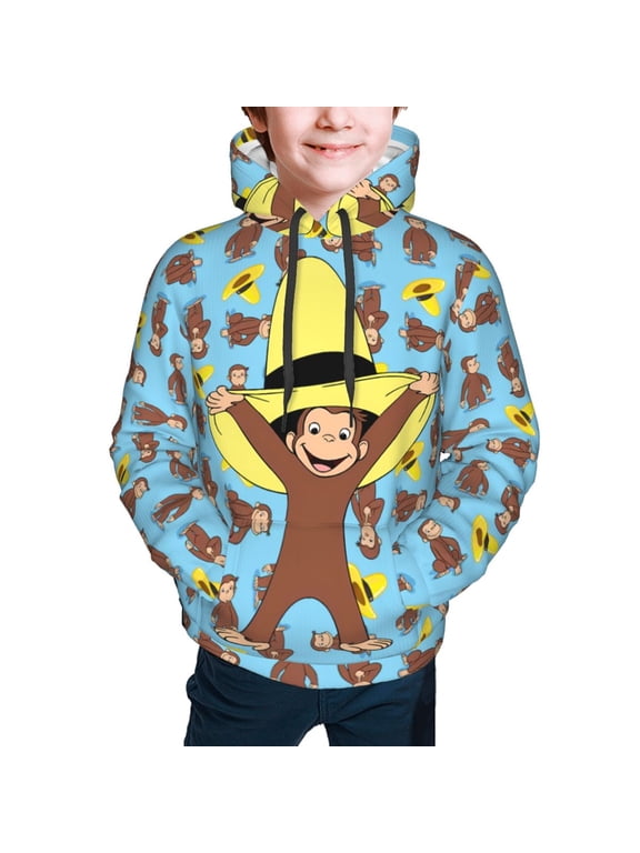 Curious Monkey Ge-orge Kids' Hoodie 3d Print Sweatshirt Soft Pullover Hooded With Big Pockets For Boys Or Girls Medium