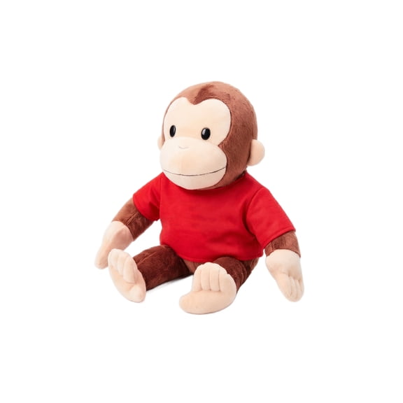 Curious Monkey George Plush Soft Brown Stuffed Animal with Red T-Shirt, Classic Sitting Posture Toy for Kids Girls Room Decoration Gift