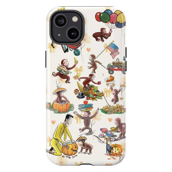 Curious Monkey Halloween Phone Case, Playful Monkeys with Pumpkins, Costumes, and Fall Festivities, iPhone Cover Compatible with iPhone 16 15 14 13 12 11 Pro Max Plus Mini