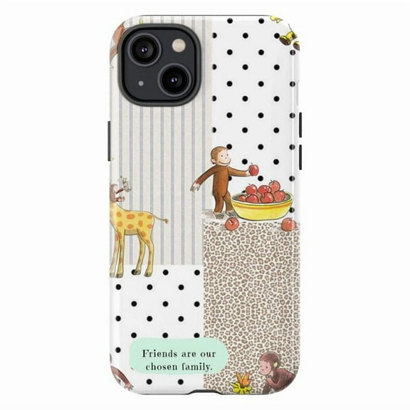 Curious Monkey Leopard Print & Polka Dot Phone Case, Cute Friends Quote Cover for iPhone 17 16 15 14 13 12 11 Pro Plus Mini