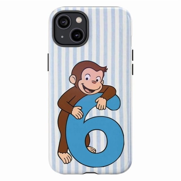 Curious Monkey Number 6 Phone Case, Blue Stripes iPhone Cover for 17 16 15 14 13 12 11 Pro Plus Mini