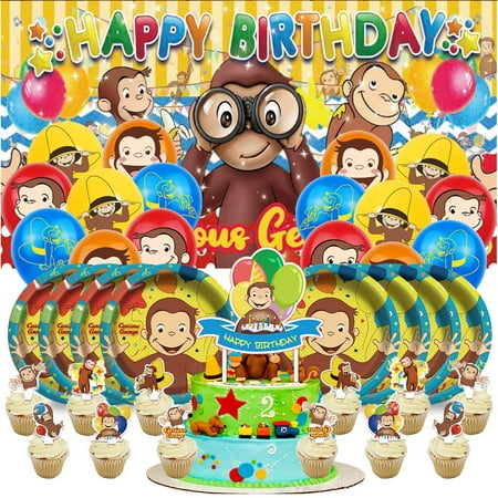 Curious Monkey Birthday Party Supplies Balloons Paper Plates Decoration Cake Topper Decor Tableware Banner Backdrop