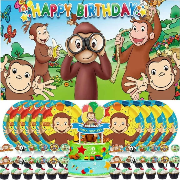 Curious Monkey Party Supplies Plates Decorations Birthday Cake Topper Banner Decor Backdrop