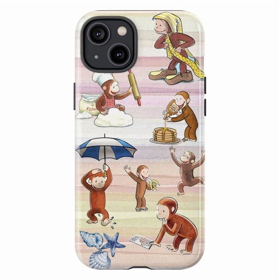 Curious Monkey Pastel Adventure Phone Case – Cute Baking, Reading & Travel Phone Cover for iPhone 16 15 14 13 12 11 Pro Max Plus Mini