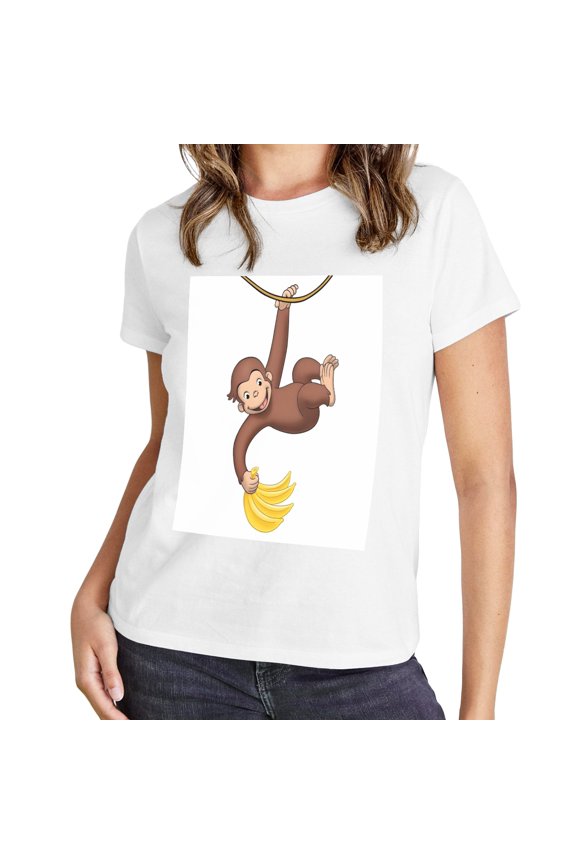 Curious Monkey Pattern Women's T-shirt Size M Skin Friendly And Breathable