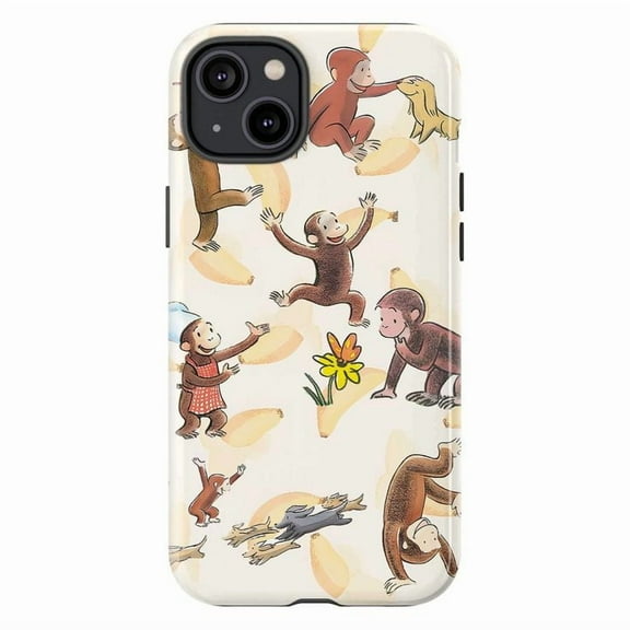 Curious Monkey Phone Case, Cute Monkey Durable Protective Phone Cover for iPhone 16 15 14 13 12 11 Pro Max Mini