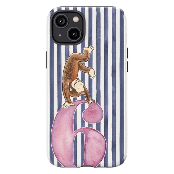 Curious Monkey Phone Case, Handstand Number Six Pink & Blue Stripe Cover for iPhone 17 16 15 14 13 12 11 Pro Plus Mini