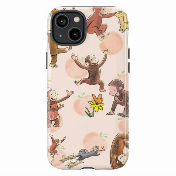 Curious Monkey Springtime Phone Case, Playful Monkey & Flower Collage iPhone Cover, Cute Pastel Design for iPhone 16 15 14 13 12 11 Pro Plus Max Mini
