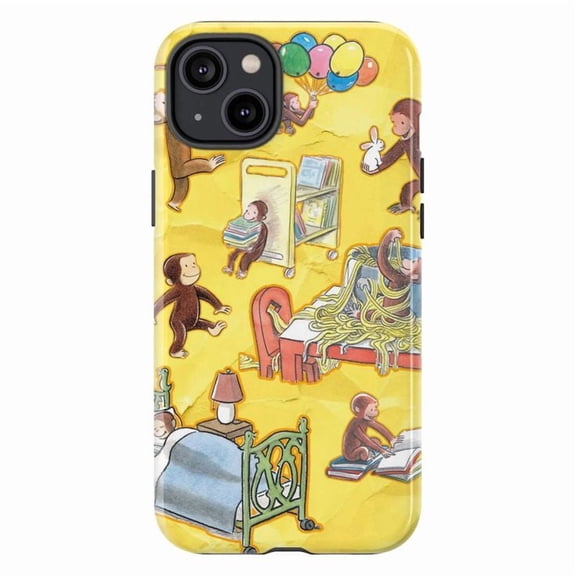 Curious Monkey Storytime Chaos Phone Case for iPhone 16 15 14 13 12 11 Pro Max Plus – Vibrant Yellow Cartoon Design, Shockproof Protective Cover