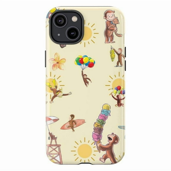 Curious Monkey Summer Fun Beach & Balloons Phone Case for iPhone 11 12 13 14 15 16 Pro Max Plus Mini