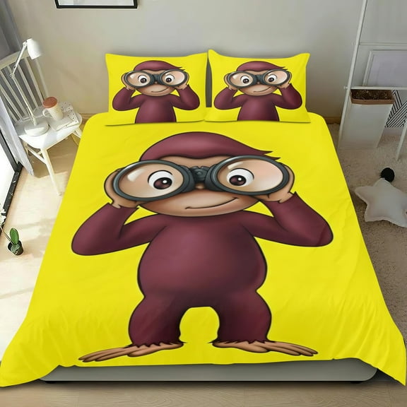 Curious Monkey Themed Bed Sheet Set Three Piece Set 53x79 Inches Comfortable And Skin Friendly Unique Design Creating A Star Studded Night