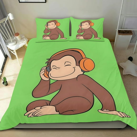 Curious Monkey Themed Bed Sheet Set Three Piece Set 53x79 Inches Comfortable And Skin Friendly Unique Design Creating A Star Studded Night