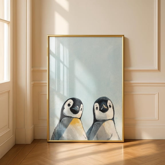 Curious Penguin Poster, Comical Bird Wall Art, Unframed Paper Poster 8x10in