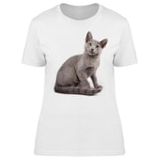 Curious Russian Blue Kitten T-Shirt Women -Image by Shutterstock, Female Large