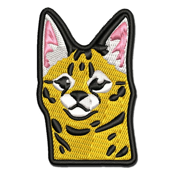 Curious Savannah Cat Serval Applique Multi-Color Embroidered Iron-On Patch - 2.5 Inch Small