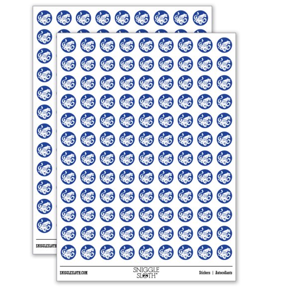 Curious Spotted Squid Tentacles Arms 200+ Round Stickers - Matte Finish - 0.50" Size - Dark Blue