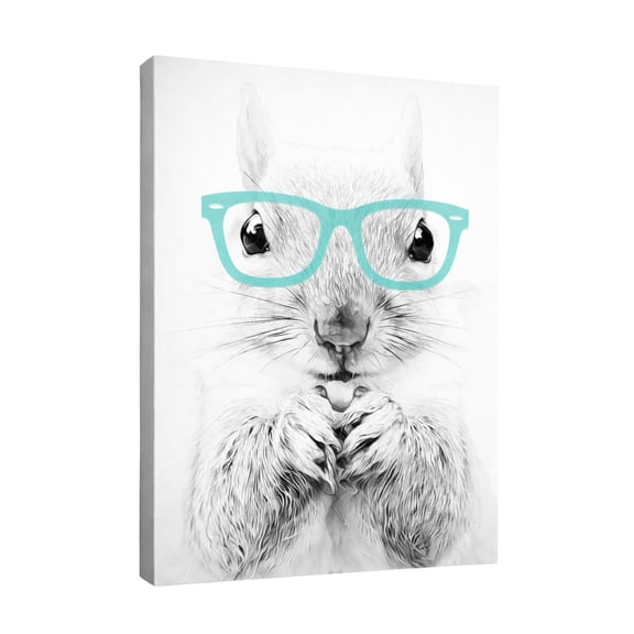 Curious Squirrel in Oversized Aqua Glasses - Fine Art Giclee Print on Gallery Wrapped Canvas