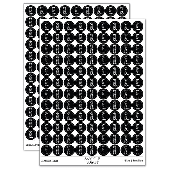 Curious Standing African Meerkat 200+ Round Stickers - Black - Matte Finish - 0.50" Size