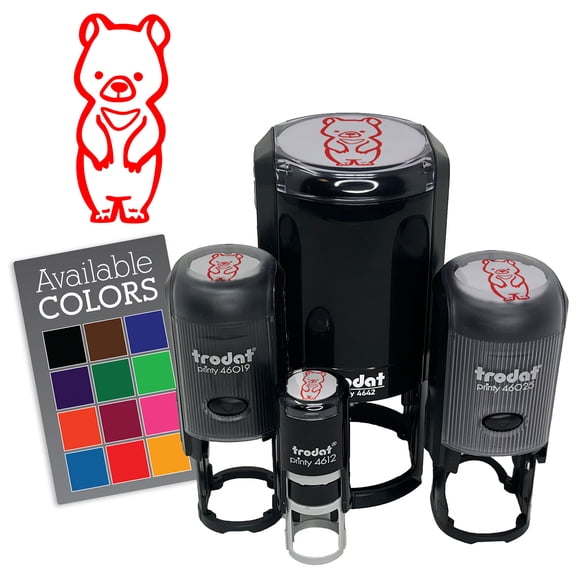 Curious Standing Bear Cub Baby Self-Inking Rubber Stamp for Stamping Ink Stamper Crafting Planners - 1/2 Inch Mini - Red Ink