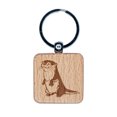 thumbnail image 1 of Curious and Cute River Otter Standing Square Keychain Charm Tag - Engraved Wood, 1 of 6