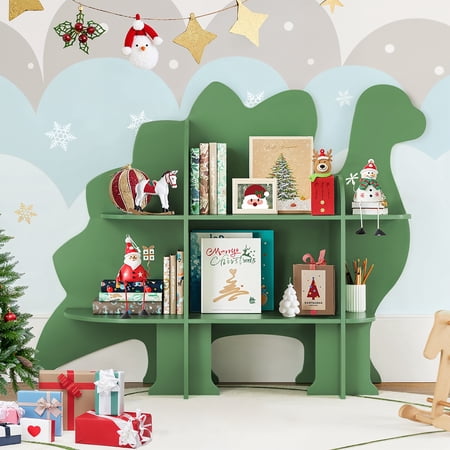 Curipeer 2-Tier Kids Bookshelf,Toy Storage Organizer for Kids Room - Green Dinosaur
