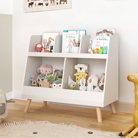 Curipeer 28''H Wooden Kids Cube Bookcase and Toy Storage Organizer - White