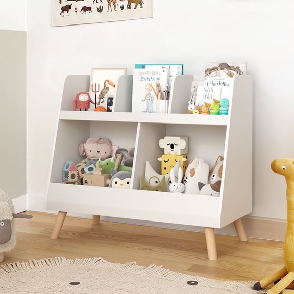 Curipeer 28''H Wooden Kids Cube Bookcase and Toy Storage Organizer - White