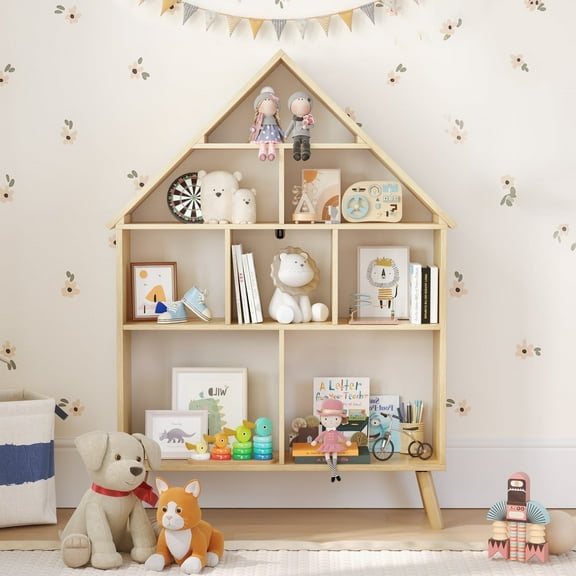 Curipeer 46''H Kids Bookshelf, Cube Toy Storage Organizer for Kids Room - Natural Color